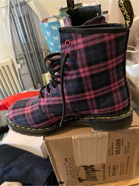 Dr. Martens Pink & Black Plaid Lace-Up Boot